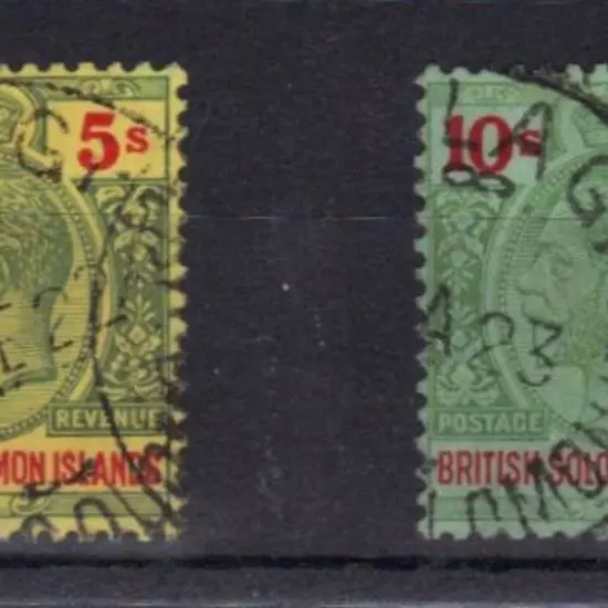 Solomon Islands 1914 5/- & 10/- KGV both fine used ...