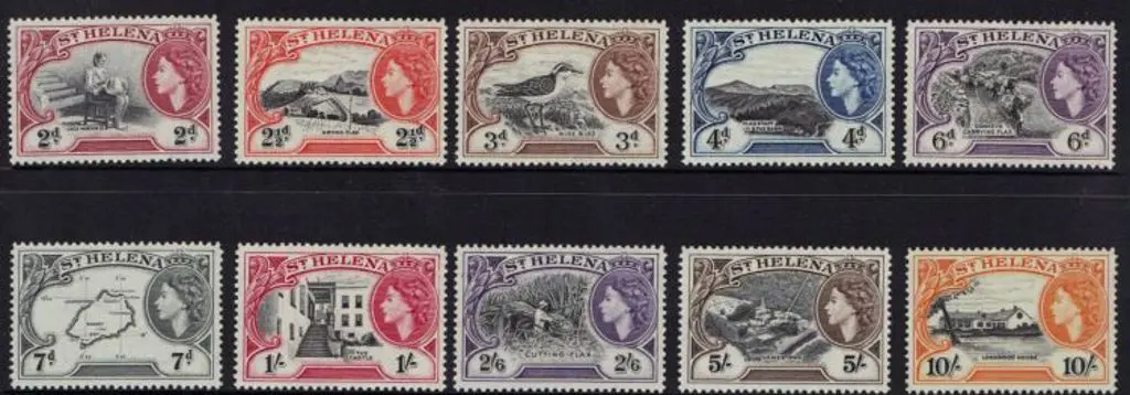 St Helena 1953/59 QEII defins set of 13 to 10/-, ... Image 1++