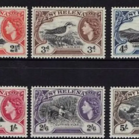 St Helena 1953/59 QEII defins set of 13 to 10/-, ...