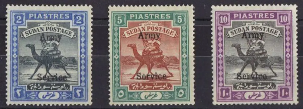 Sudan 1906/11 "Army Service" ovpts on 1p, 5p, 10p ... Image 1++