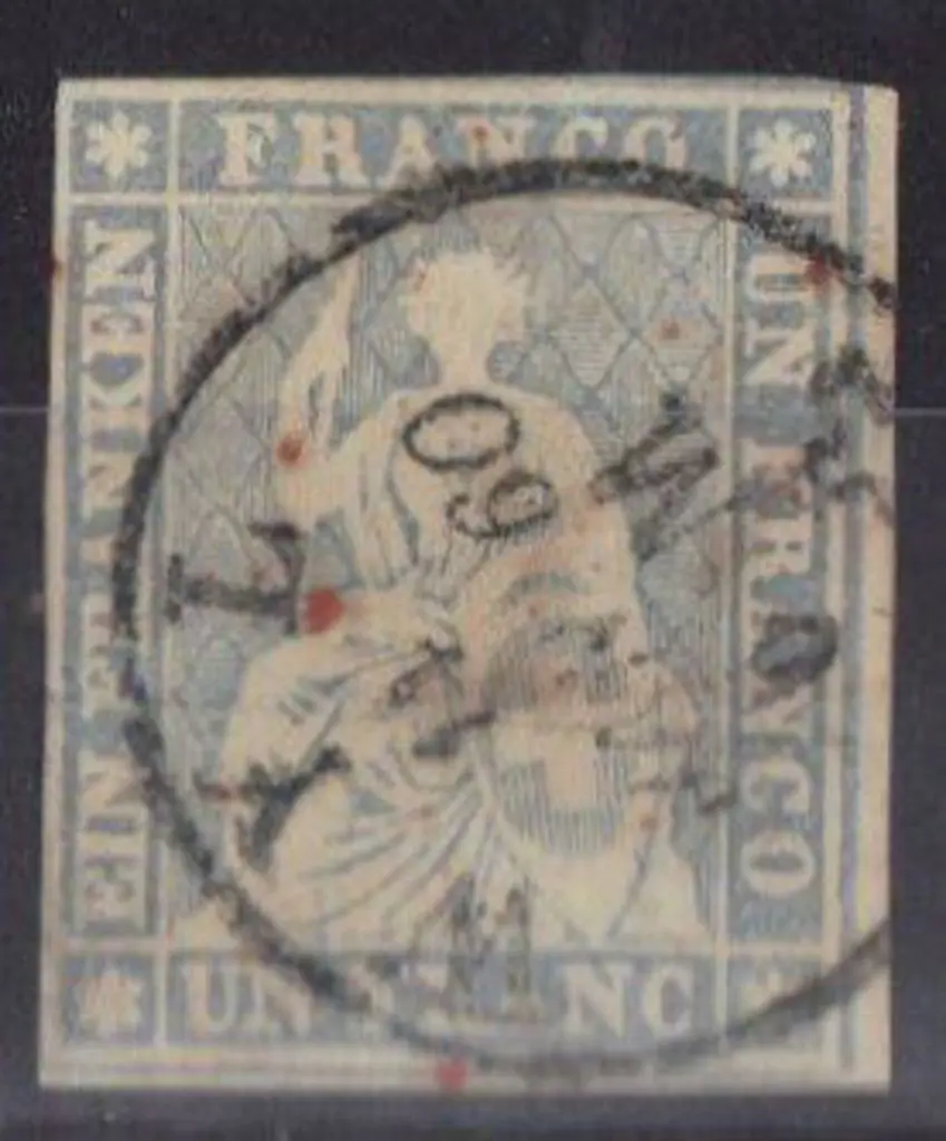 Switzerland 1854/62 1f lilac imperf with yellow ... Image 1++