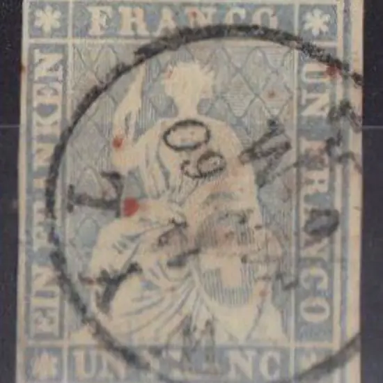 Switzerland 1854/62 1f lilac imperf with yellow ...