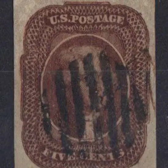 USA 1856 5¢ dark red brown Jefferson with large ...