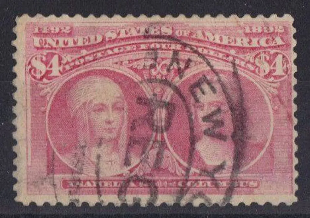 USA 1893 $4 rose carmine. Used with tiny tear at ... Image 1++