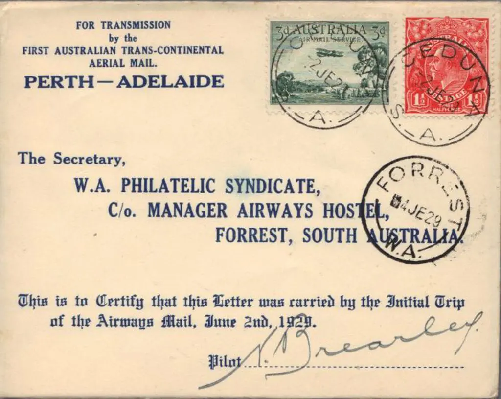 1929 (2nd June) First Flight Adelaide to Perth ... Image 1++