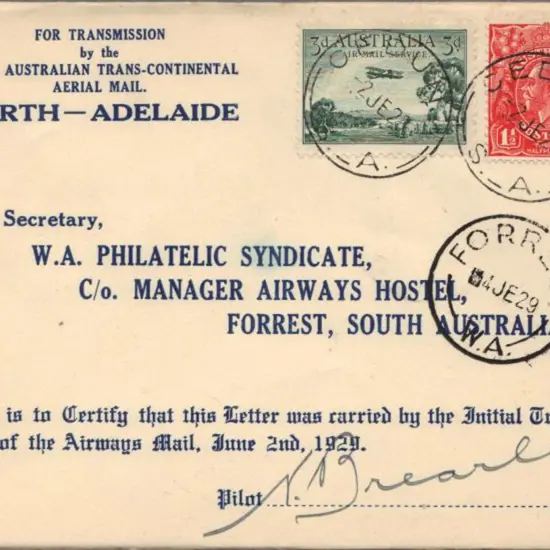1929 (2nd June) First Flight Adelaide to Perth ...