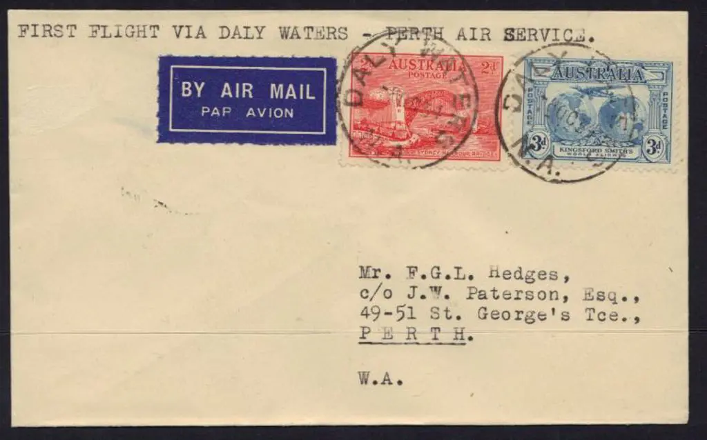 1934 (8th Oct) Daly Waters to Perth with 2d Bridge ... Image 1++