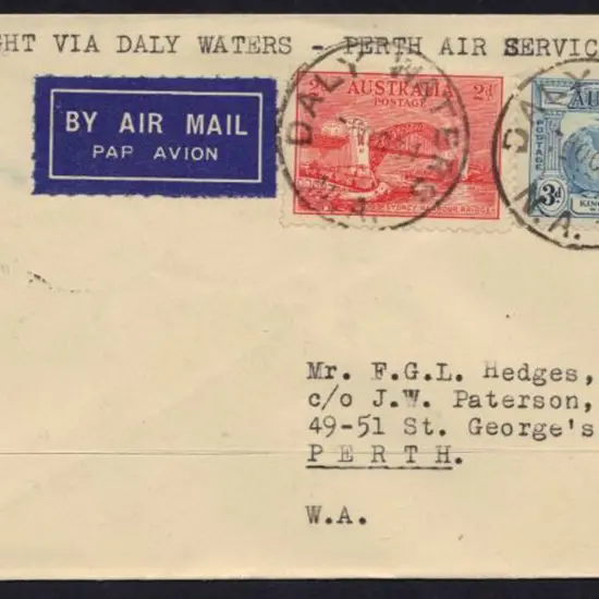 1934 (8th Oct) Daly Waters to Perth with 2d Bridge ...