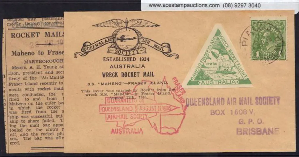 1935 (11th Aug) Rocket Mail from SS Maheno wreck ... Image 1++