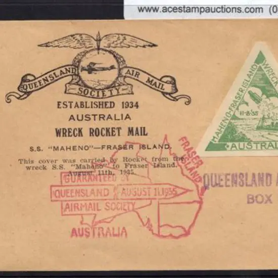 1935 (11th Aug) Rocket Mail from SS Maheno wreck ...