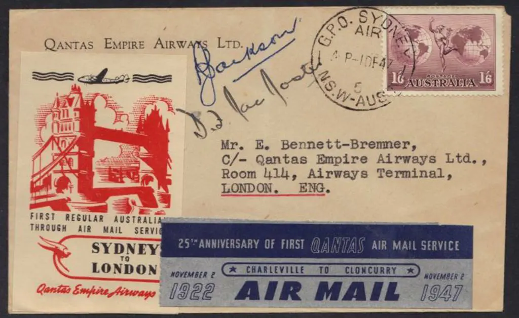 1947 (1st Dec) Sydney to London Qantas First ... Image 1++