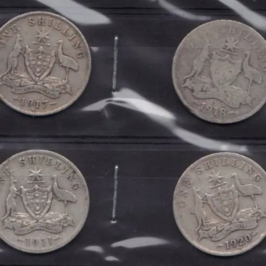 1911, 1917, 1918 & 1920 one shillings. P to VG ...