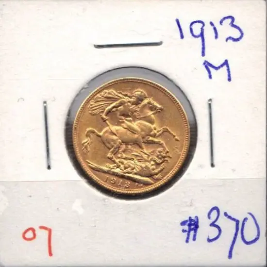 1913 Melbourne 22 carat gold sovereign. GVF