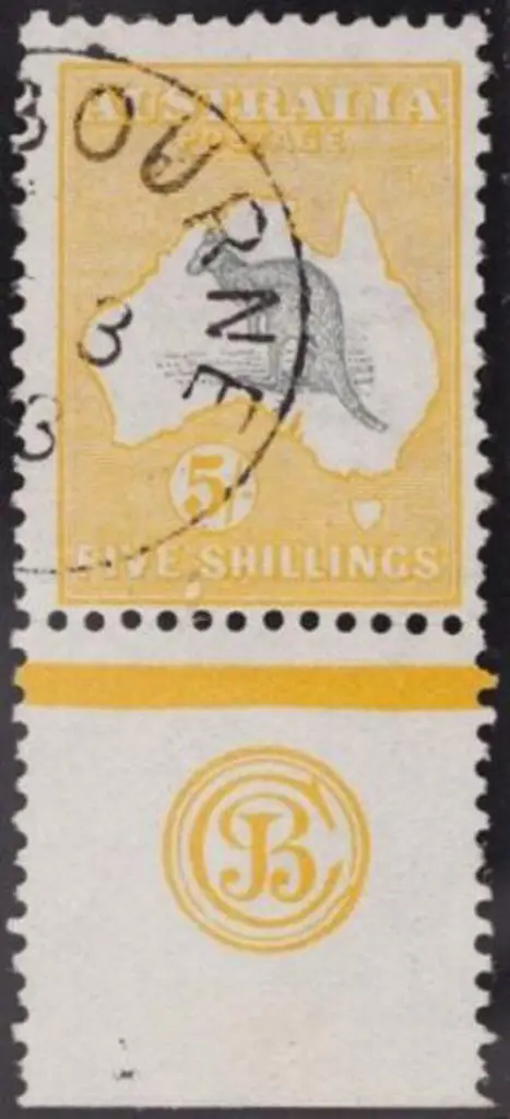 1913 5/- grey & yellow kangaroo 1st watermark with ... Image 1++