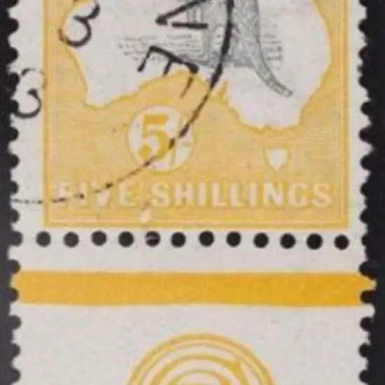 1913 5/- grey & yellow kangaroo 1st watermark with ...
