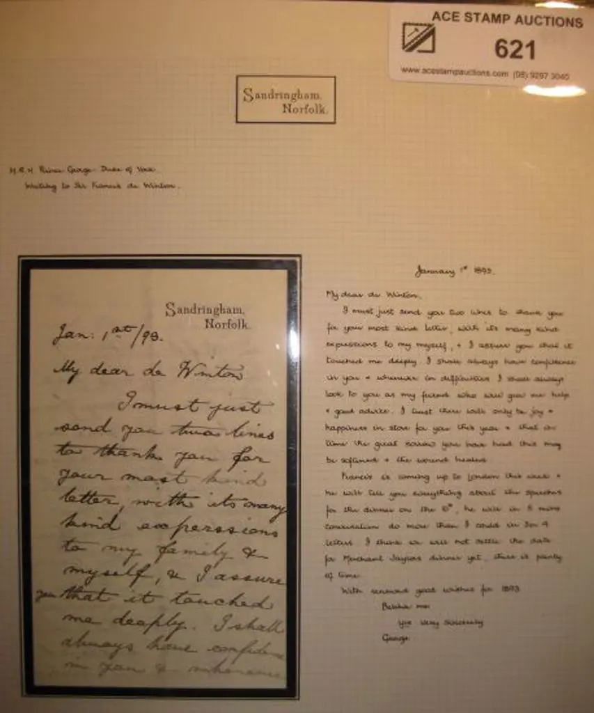 1893 (1st Jan) King George V hand written & signed ... Image 1++