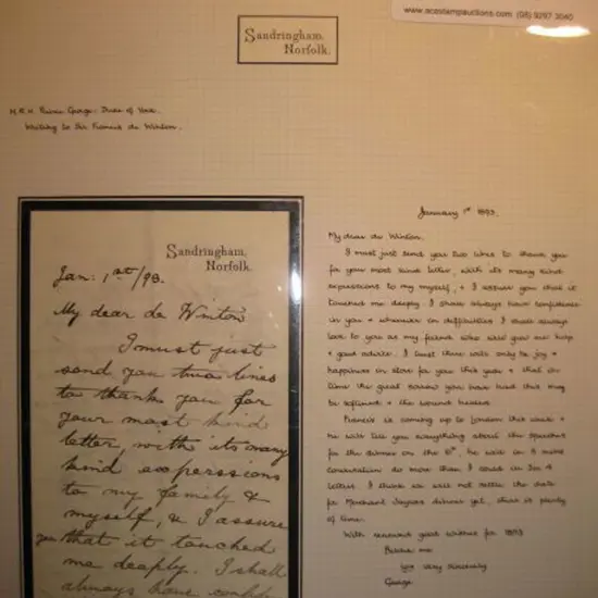 1893 (1st Jan) King George V hand written & signed ...