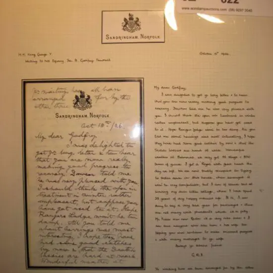 1926 (15th Oct) King George V hand written & ...