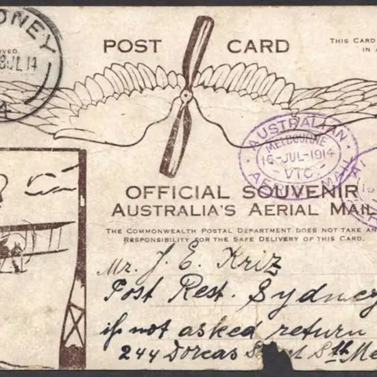 1914 (16th July) Guillaux postcard Melbourne to ...