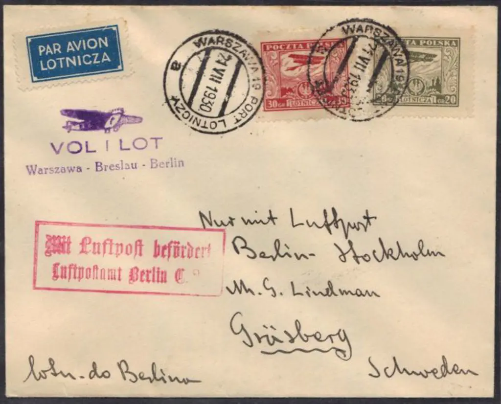 1930 (21st Dec) Lot Airlines First Flight Warsaw ... Image 1++