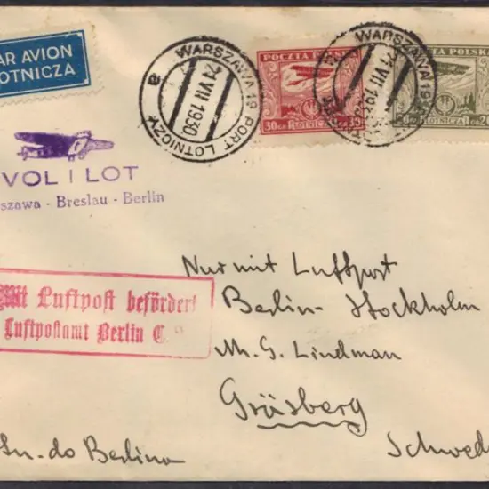 1930 (21st Dec) Lot Airlines First Flight Warsaw ...