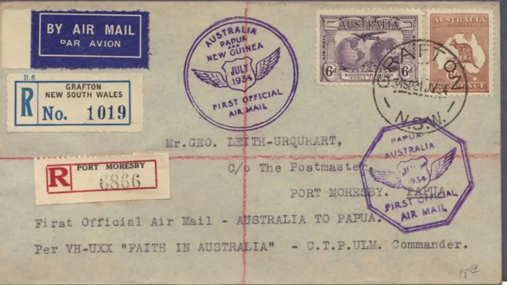 1934 (July) Aust to Papua Registered flight cover ... Image 1++