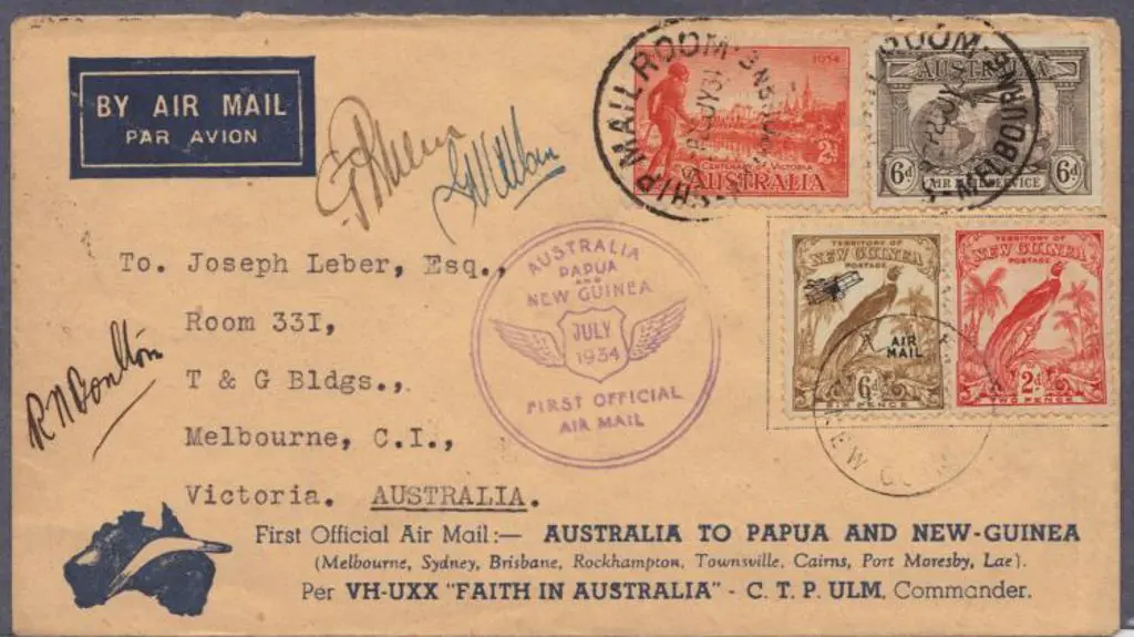 1934 (24th July) Aust to New Guinea & return with ... Image 1++
