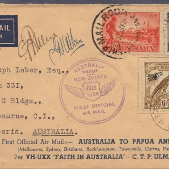 1934 (24th July) Aust to New Guinea & return with ...