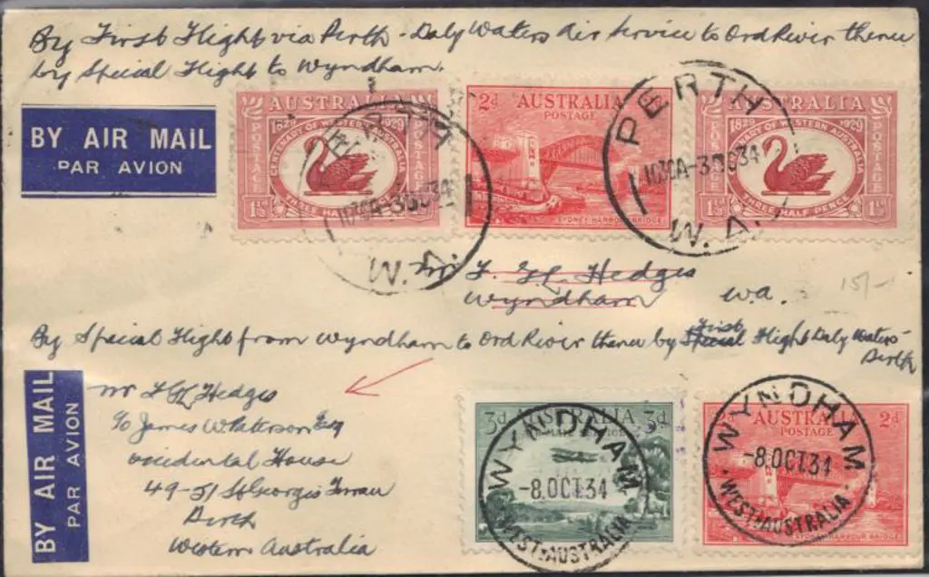 1934 (3rd Oct) Perth to Ord River, a scarce ... Image 1++