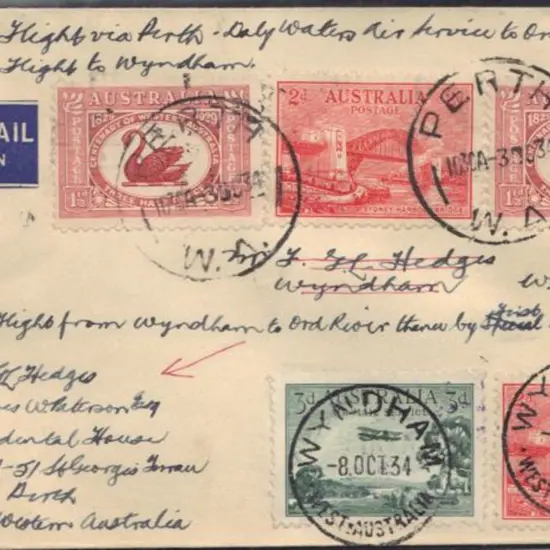 1934 (3rd Oct) Perth to Ord River, a scarce ...
