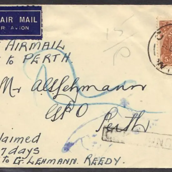1936 (6th Oct) Cue To Perth bearing 5d KGV ...
