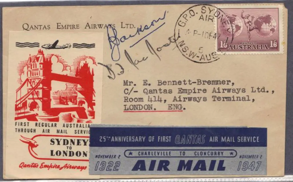 1947 (1st Dec) Sydney to London Qantas First ... Image 1++