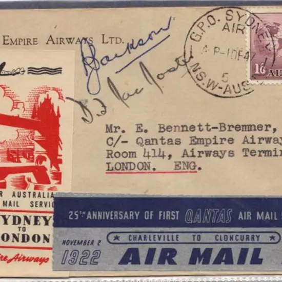 1947 (1st Dec) Sydney to London Qantas First ...