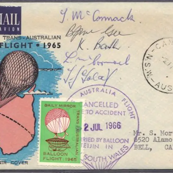 1966 (2nd July) Trans Australian Balloon flight ...