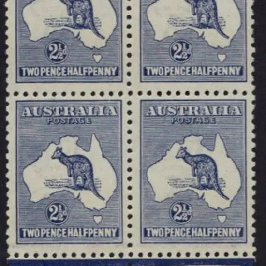 2½d blue JBC Monogram block of 4 Plate 1. MUH but ...