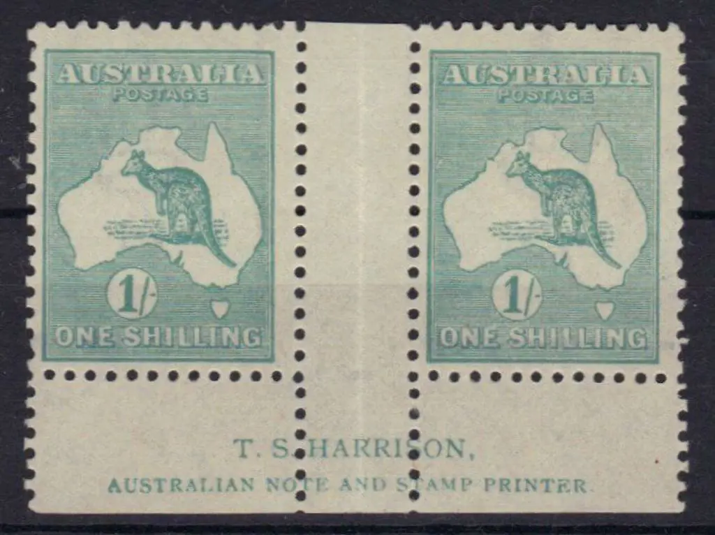 1/- blue-green Die IIB Harrison imprint gutter ... Image 1++
