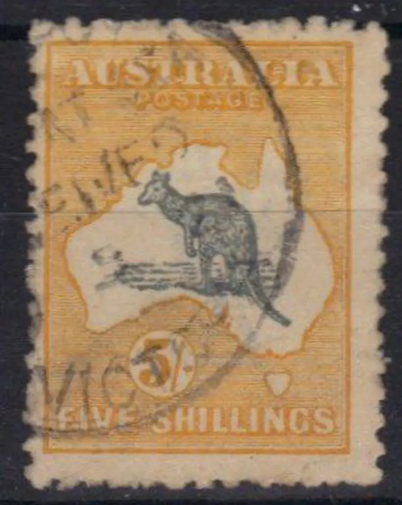 5/- grey & yellow F/U with indistinct Victoria ... Image 1++