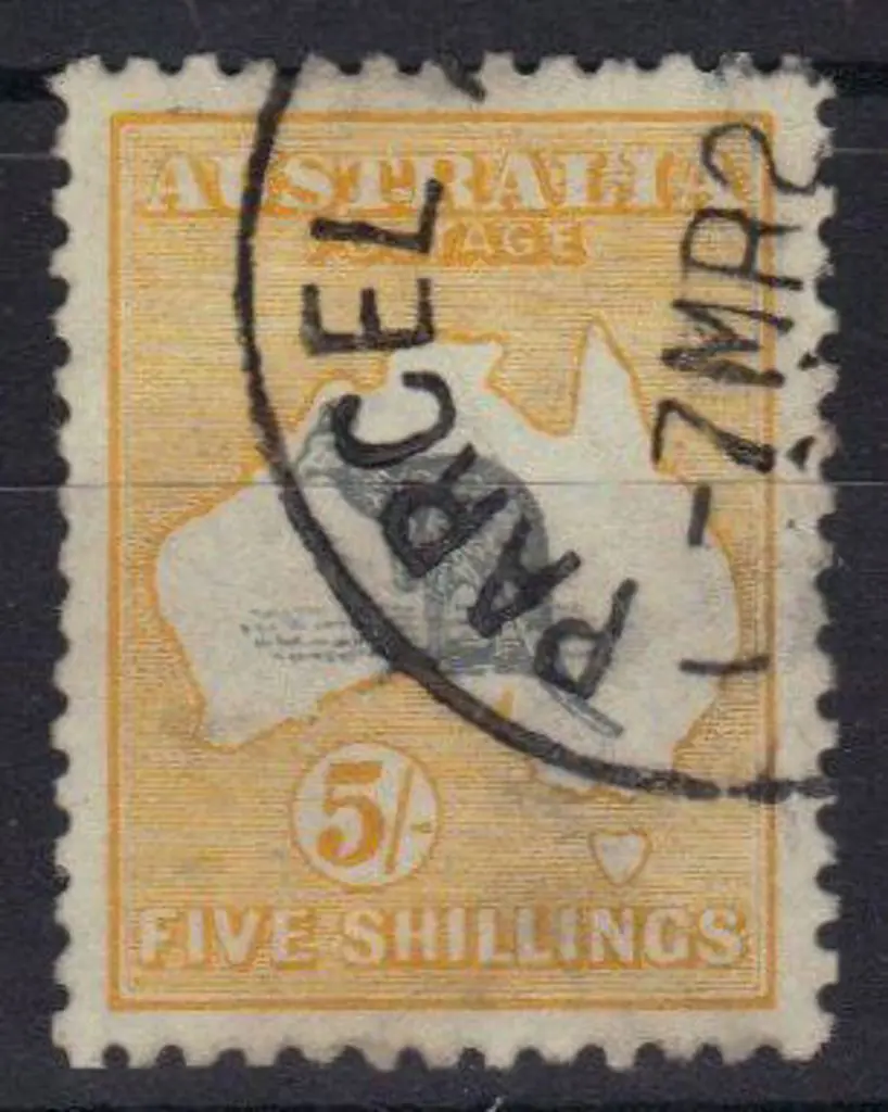 5/- grey & yellow F/U with part PARCEL corner cds. ... Image 1++