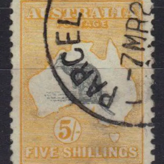 5/- grey & yellow F/U with part PARCEL corner cds. ...