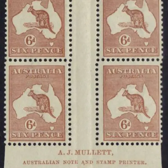 1923-24 New Colours 6d chestnut AJ Mullett imprint ...