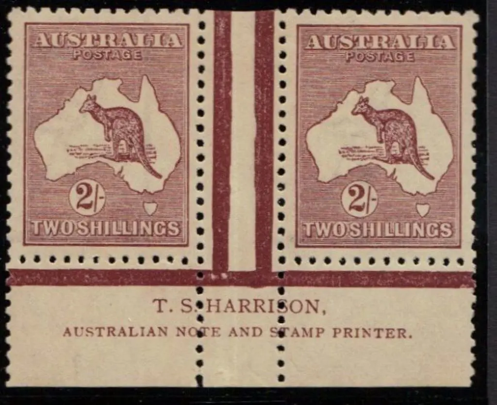 2/- maroon TS Harrison imprint pair. "N" over ... Image 1++