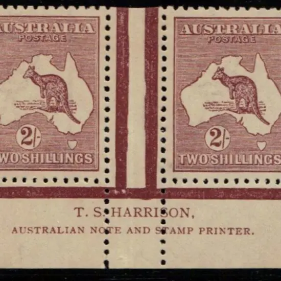 2/- maroon TS Harrison imprint pair. "N" over ...