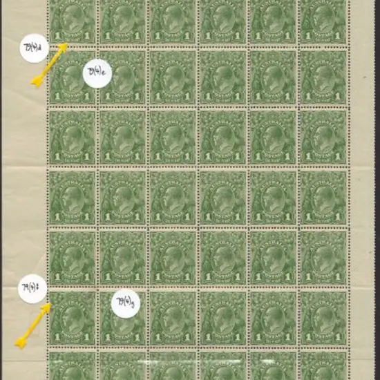 1924 No watermark 1d green upper left block of 42 ...