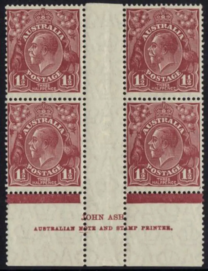 1½d brown John Ash imprint block with "N" over ... Image 1++