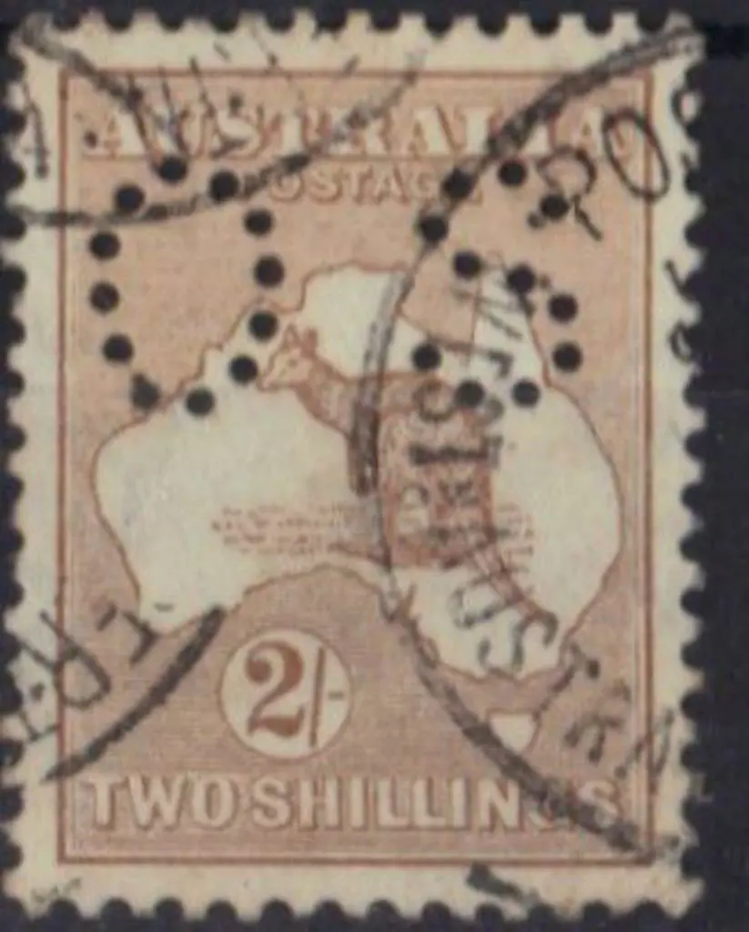1915 2/- brown kangaroo perfined small OS. Good to ... Image 1++