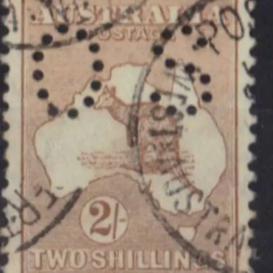 1915 2/- brown kangaroo perfined small OS. Good to ...