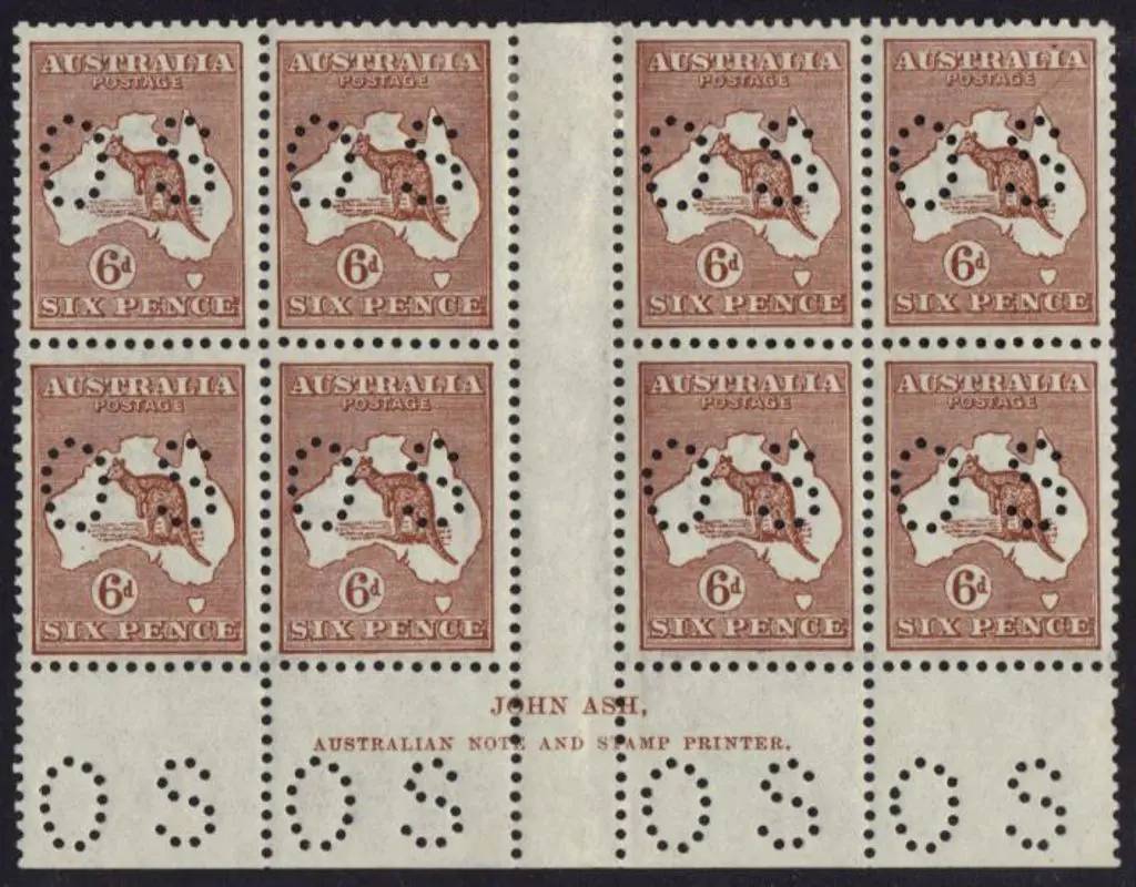 1923 6d chestnut kangaroo John Ash imprint gutter ... Image 1++