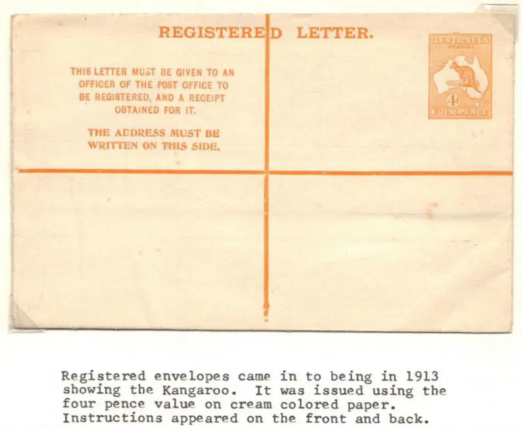 1913 4d orange kangaroo Registered Letter (150mm x ... Image 1++