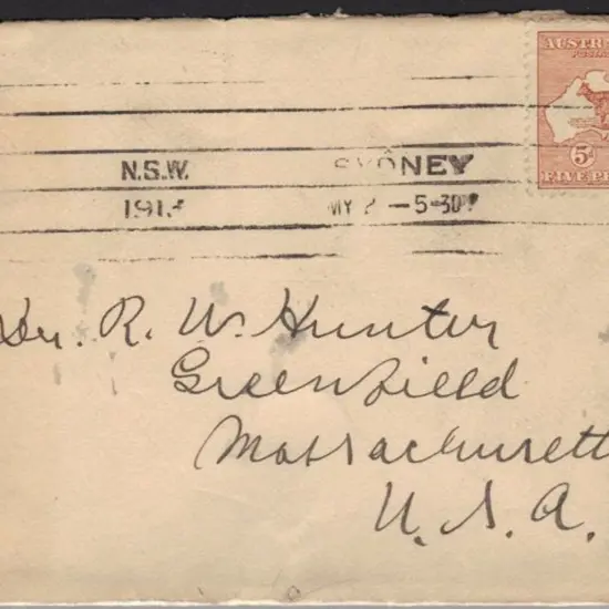1913 5d chestnut kangaroo on 1913 cover to USA ...