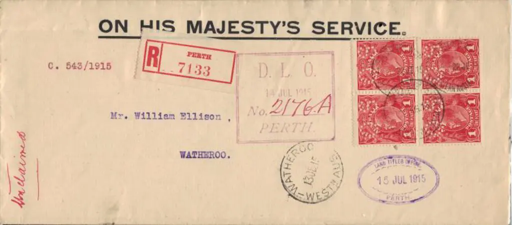 1915 (13th June) OHMS Registered Perth with red ... Image 1++